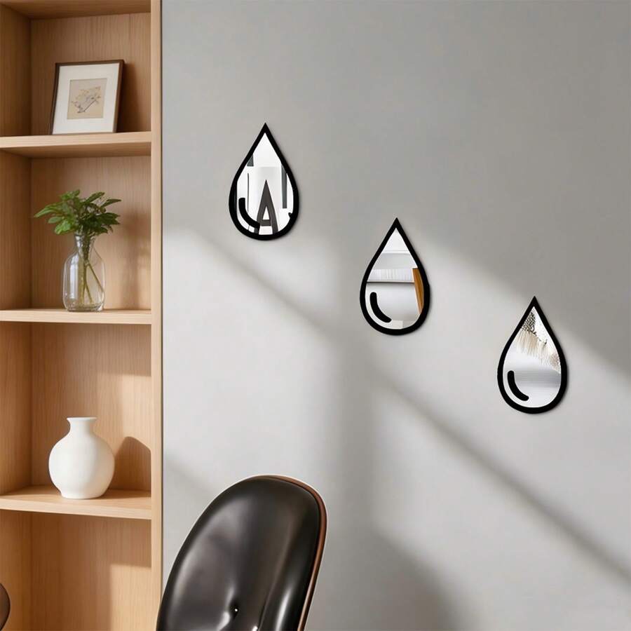 1pc/2pcs/3pcs Teardrop Shaped Mirror Wall Stickers - Self-Adhesive Double-Layer Acrylic Mirror Stickers, Suitable For Office, Bathroom And Kitchen, Easy To Apply And Remove, Artistic Design Fashion Decor, Ideal Housewarming Gift