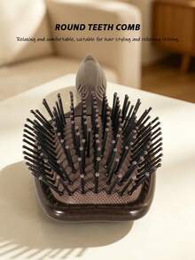 1pc/Set Retro Dark Brown Air Cushion Large Paddle Brush, Air Cushion Massage Detangling Comb For Long And Curly Hair, Universal Home Hair Styling Brush For Scalp Care, Volumizing And Daily Hair Care For Men And Women - Brown - View 3