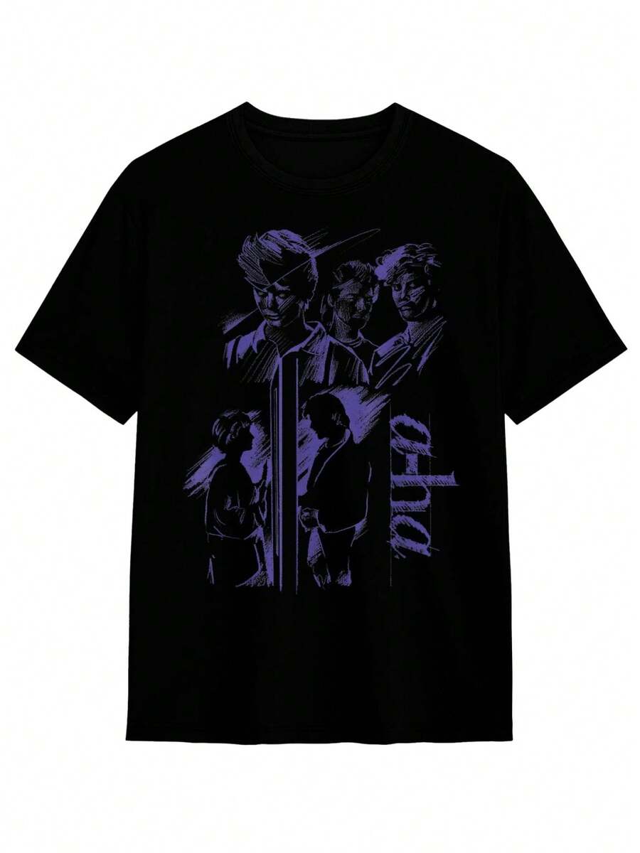 Collage Pattern T Shirt - Vintage80The Era Band T Shirt,Designed With Purple And Blue Musical Notes - Durable230Gram Weight Round Neck T Shirt,Unisex - Suitable For Casual Concerts And Everyday Wear - A-Ha Fan Clothing,Music T Shirt.Breathable And Lightweight Casual Wear2026New T Shirt.Breathable Stretch Fabric,Suitable For Summer Leisure T Shirt,Machine Washable,Suitable For Outdoor And Home Wear,T Shirt,Figure - Black - View 1