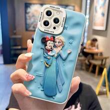 Disney Frozen Licensed Design On Concave Sky-Blue Base, Official Frozen Logo At Top, Elsa In Classic Ice-Blue Gown Holding Mini Minnie Doll, Scattered Star And Bubble Decorations Around. Cool Winter-Toned Color Matching Echoes The Movie's Icy Theme, Precise Cutouts For All Buttons And Camera. Compatible With IPhone 17,16,15,14,13,12,11 Pro & Galaxy S25,S24,S23,S22 Series. - Black - View 5