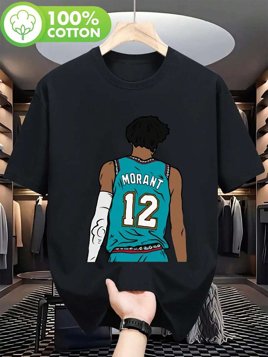 Camiseta de baloncesto Morant-12 para hombre y unisex – Camiseta holgada y transpirable con estampado y firma de Morant-12 – Adecuada para uso casual, deportes, fiestas, regalos (regalo para fans) - Negro - Ver 1
