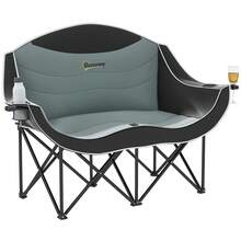 Outsunny Double Camping Chair, Portable Camp Chair With Cup Holder, Wine Glass Holder And Carry Bag, Padded Folding Loveseat For Hiking, Picnic, Beach, Support 551 Lbs, Black - Black - View 10