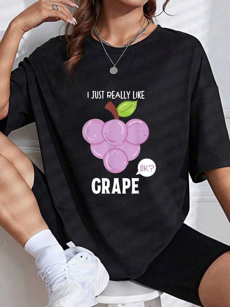 Me gusta mucho la camiseta de verano con estampado de frutas tropicales - Camiseta gráfica 100% aodón para mujer, Blusa de mujer para verano