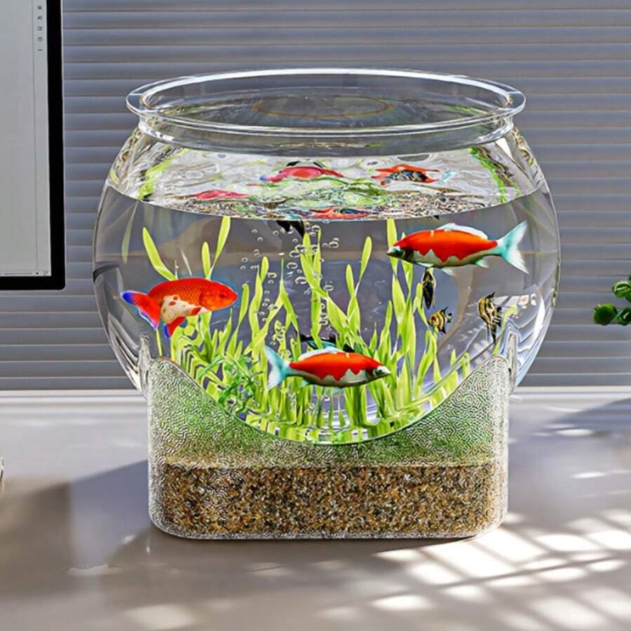 1pc Round Shatterproof Scratch-Resistant High Transparency Fish Tank - Small Desktop Hydroponic Goldfish Tank; Suitable For Aquarium, Hydroponic Planting And Home/Office Decor; No Power Required.