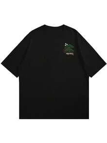 New Plus Size Men's Personalized Print Street Fashion Short Sleeve T-Shirt | Suitable For Summer Wear - Black - View 5
