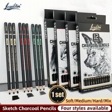 12支/組素描炭筆套裝，4mm 軟/中/硬/混合 4種款式可選，耐用鉛芯附細粉，適合平滑陰影，適用於素描與肖像畫 - A - 查看 10