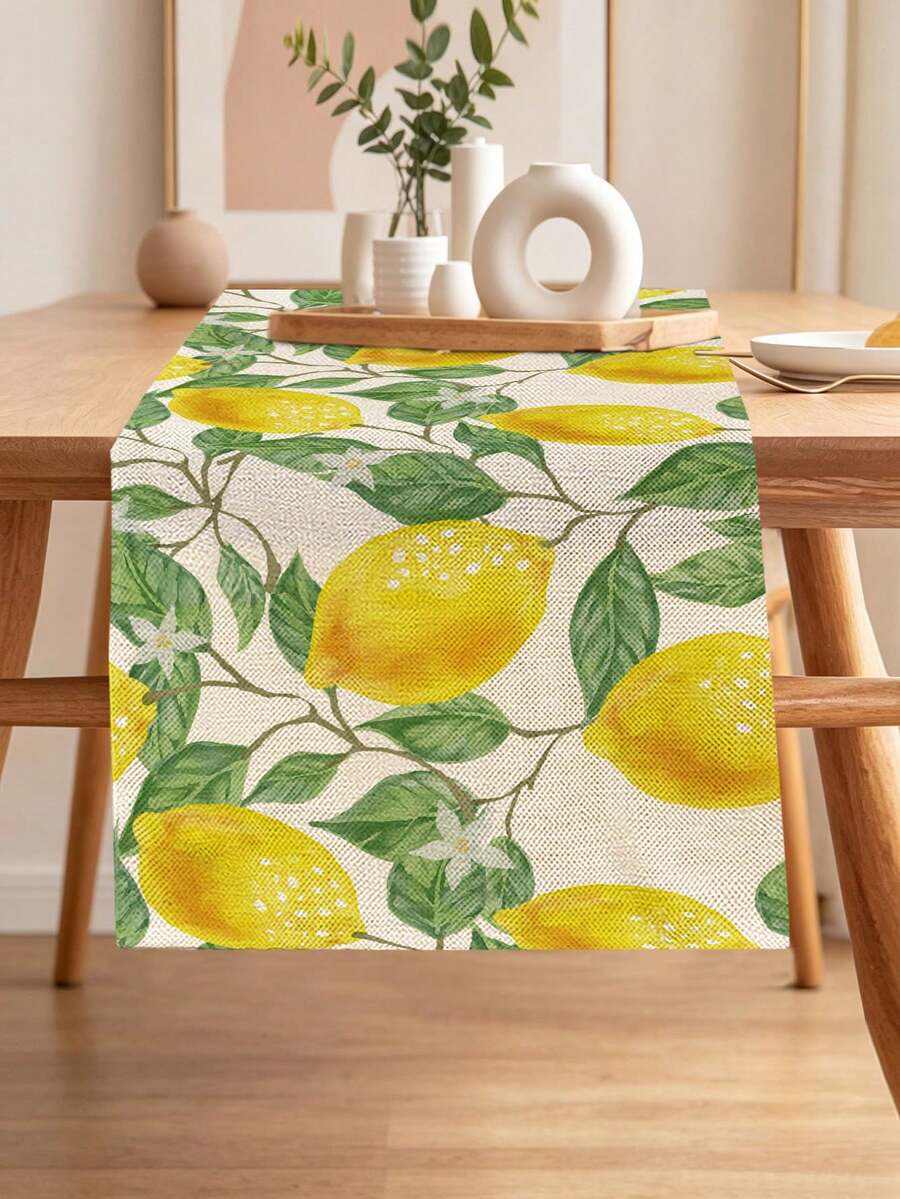 1 pieza Camino de mesa con patrón de limón, 4 piezas Manteles individuales con patrón de limón, Adecuado para vacaciones, fiestas, cumpleaños, cenas, decoración de mesa de cocina y comedor, decoración de habitación para todas las estaciones, decoración textil para el hogar Camino de mesa - Multicolor - Ver 1