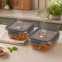 Stozle 2pcs Glass Food Storage Container With Air Vent (Gray) - Airtight Glass Food Container Set - Food Storage Containers With Lids (Snap-Lock) - Microwave, Oven, Freezer, And Dishwasher  - Ideal For Meal Prep - Grey 1040ml - View 7