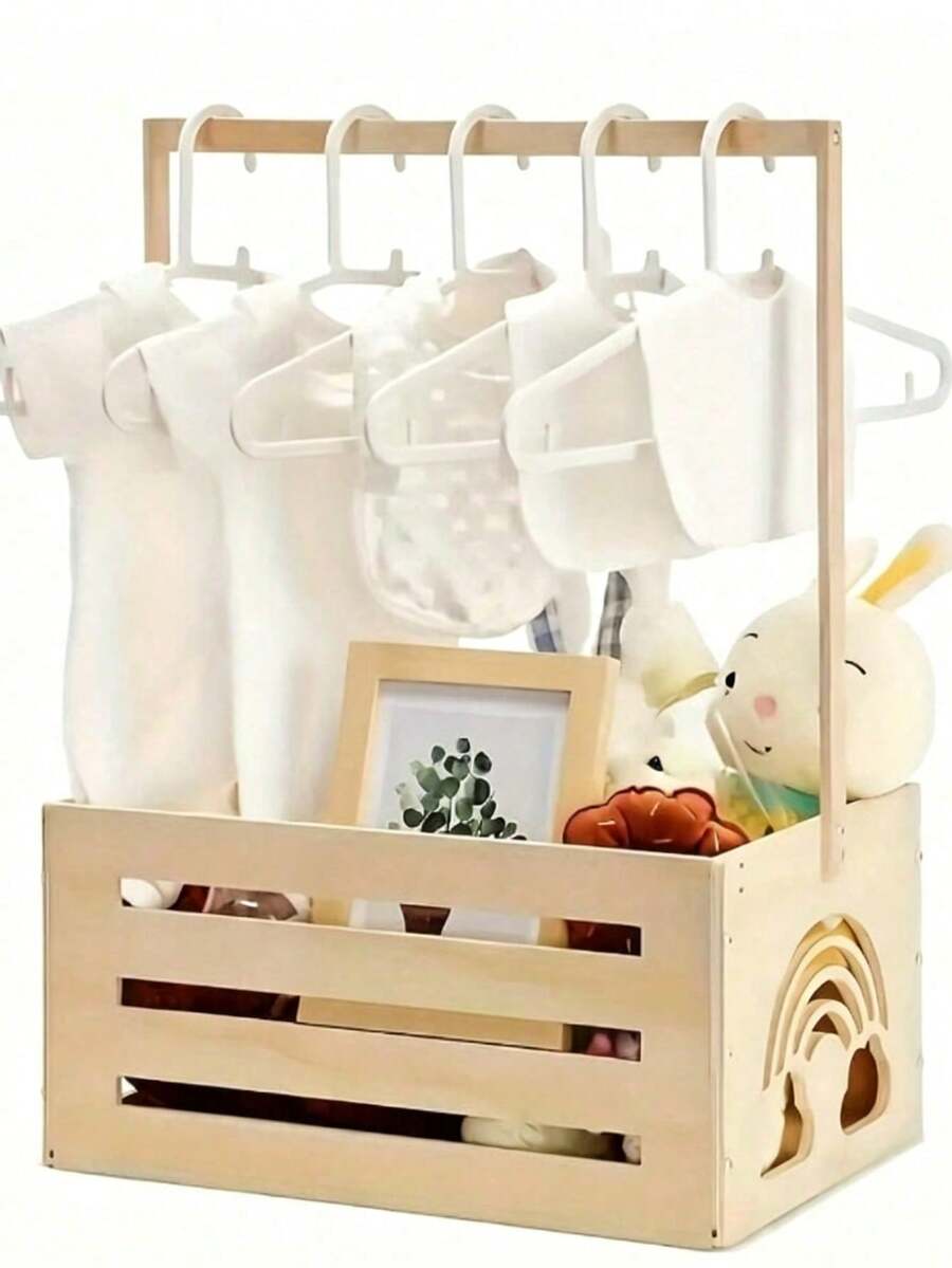 Wooden Basket Storage Box, Rectangular Room Organizer Bin, Multi-Functional Shower Basket, Toy Basket, Essential Bath Rack Shower Gift Basket, Welcome Gift Basket, Maternity Gift, New Parents, Basket, Box And Container - Multicolor - View 1