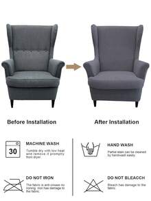 2pcs/Set Sarung Kursi Sofa Sayap Jacquard Lembut dengan Karet Elastis Warna Polos, Sarung Sofa Tunggal Modern dari Poliester Elastis, Sempurna untuk Ruang Tamu, Kamar Tidur, dan Dekorasi Rumah - Dark Grey - View 5