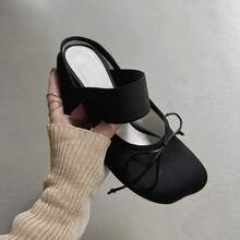 Zapatos Mary Jane de satén estilo francés con lazo, para mujer, primavera-verano 2026, nuevos zapatos de ballet vintage casuales con tacón grueso. - Negro - Ver 4