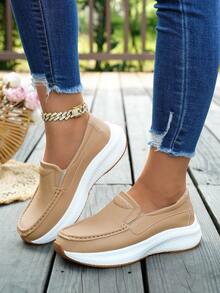 新款女款休閒運動球鞋，軟底鞋，運動風休閒鞋，外貿 - 卡其色 - 查看 1