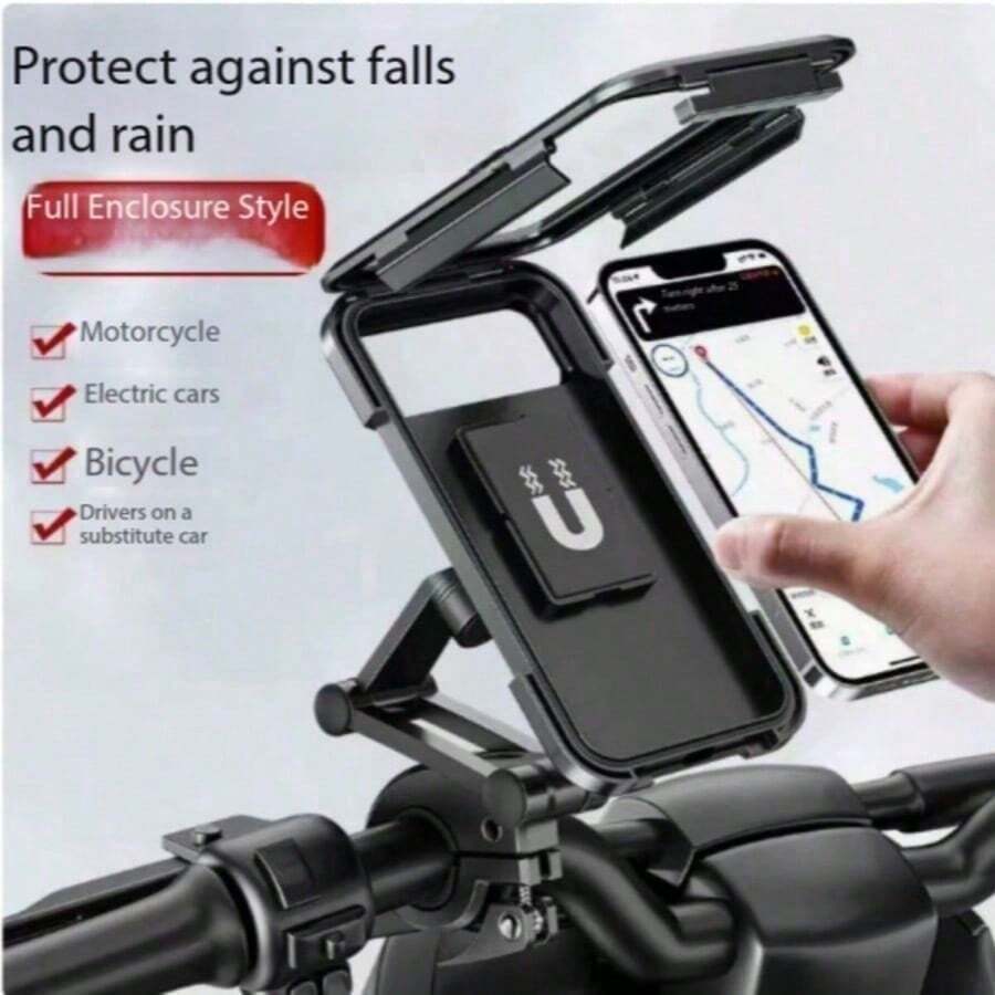 1pc Foldable Horizontal/Vertical Bicycle Phone Holder With Full Protective Cover, Rainproof Motorcycle/Electric Bike/Bicycle Navigation Mount, Waterproof, Shockproof, Anti-Drop, Dustproof - Multicolor - View 1
