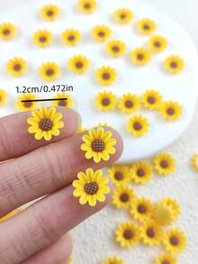 50/100 piezas Adornos de resina con forma de girasol - Adornos de flores de resina adecuados para pinzas para el cabello, fundas de teléfono, zapatos, bolsos y varios proyectos de manualidades DIY. - Amarillo - Ver 3