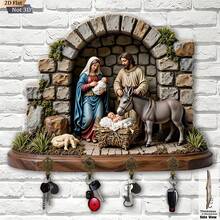1pc Wooden Nativity Religious Theme Key Hook, Multi-Functional Hook With 4 New "HOME" Metal Hooks, Suitable For All Seasons Wall, Porch And Entryway Decoration - Multicolor - View 8