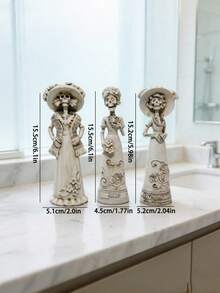 Elegant Halloween Skeleton Lady Statue, White Resin Catrina Skeleton Figurine, Day Of The Dead Home Desktop Decor Ornament - Multicolor - View 3