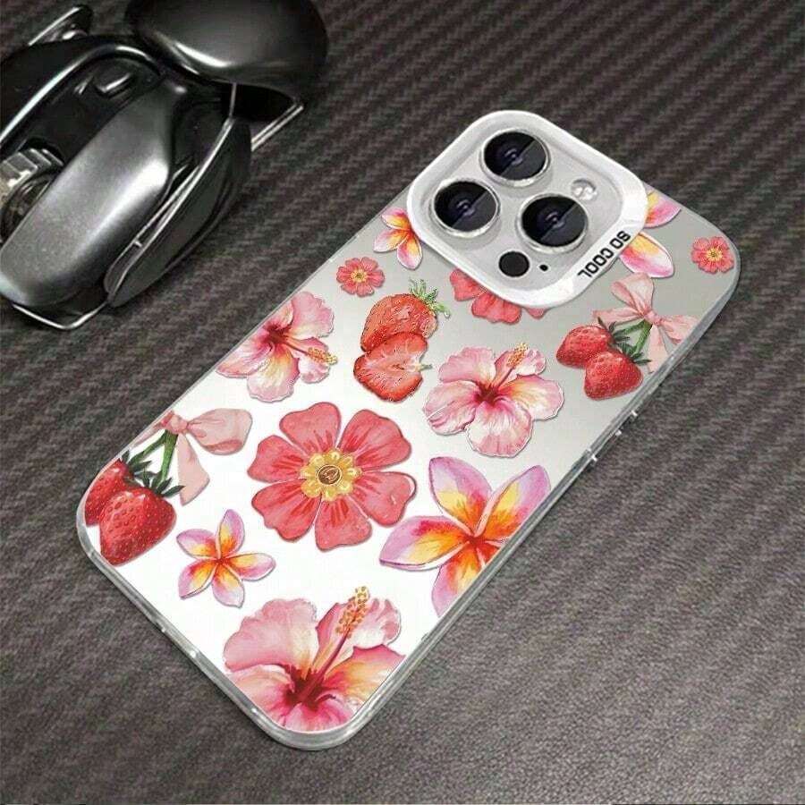 A Stylish Phone Case Does Not Include A Lanyard Or Stand. This Strawberry And Hibiscus Floral Design Phone Case Is Compatible With IPhone 11, 12, 13, 14, 15, 16, 17, Pro Max, X, XS, And XS Max. It's A Cute And Fashionable Vintage-Style Silicone Case With A Protective Cover. You Can Get It For Yourself Or Your Friends. - 銀色 - 查看 1