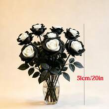 1pc/5pcs/10pcs/20pcs/40pcs 20英吋黑白黑系列家居裝飾人造花，深色人造玫瑰，高級人造玫瑰，適用於家居裝飾、房間裝飾、桌面裝飾、婚禮裝飾、新娘花束、手腕花飾、花束製作。適用於居家、餐廳、臥室、花瓶裝飾花束 - 黑與白 - 查看 3