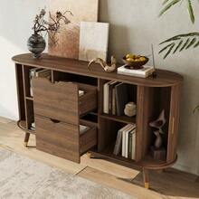 Vertical Grain Sideboard, Two Sliding Doors, Two Drawers, Solid Wood Legs And Rounded Corner Unit For The Living Room. - 自然色 - 查看 5