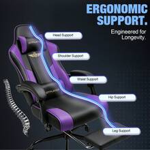 Gaming Chair For Adults Computer Chairs With Footrest Headrest And Lumbar Support Ergonomic Height Adjustable Reclining PC Chair - Purple - View 4