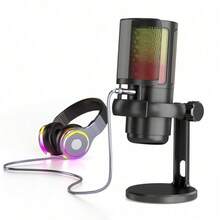 Micrófono capacitivo, micrófono para juegos plug and play con adaptador Type-C, salida de auriculares y control de volumen, control de ganancia del micrófono, botón de silencio, calidad de sonido perfecta, adecuado para transmisión en vivo, podcasting, grabación - por defecto - Ver 5