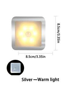 Smart Motion Sensor 6LED Floor/Pendant/Wall Light - Wireless Control, Automatic On/Off, Design, Modern Square Shape. Suitable For Hallway, Stairs, Living Room, Bedroom (Batteries Not Included) Wardrobe, Bedroom, Bedside, Shoe Cabinet Lighting. Ideal Home Choice, Decorative Sensor Light - Silver - View 15