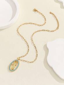 1pc Luxury Round Embossed Virgin Mary Pendant, Unisex, Suitable For Daily Wear - Multicolor - View 1