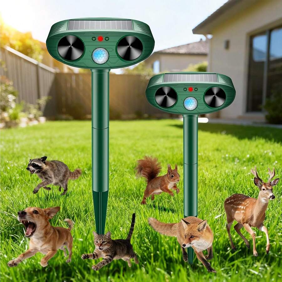 ENSSU Solar Ultrasonic Animal Repellent Outdoor, Ultrasonic Cat Deterrent With Motion Sensor And Flash Light,Waterproof Pest Repeller Animal Deterrent For Garden Yard Cats, Dogs, Skunks, Raccoon Birds Squirrels - Multicolor - View 1