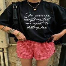 Heartfelt Daily Casual Graphic T-Shirt 100% Cotton Oversized Soft Breathable Casual Crewneck Short Sleeve Top Aesthetic Daily Vintage Red Gingham Shorts Women's Outfit Street Style Fashion Lovers Casual Wearers Gift Givers  Basic - 黑色 - 查看 18