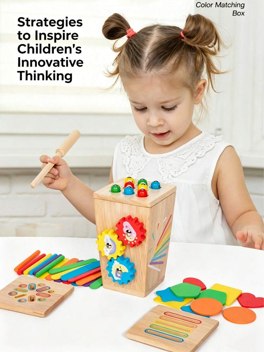 5-In-1 Multifunctional Wooden Sorting Bucket With Gear, Bug Catching And Pull Rod Games, Develops Color Recognition And Fine Motor Skills For Toddlers, STEM Educational Toy, Perfect Gift For Children's Birthday And Christmas