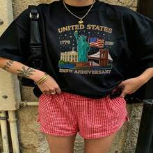Heartfelt Daily Casual Graphic T-Shirt 100% Cotton Oversized Soft Breathable Casual Crewneck Short Sleeve Top Vintage Aesthetic Red Checkered Shorts United States 250th Anniversary Design For Casual Wearers Fashion Lovers Daily Outfit Enthusiasts Gift Givers - 黑色 - 查看 18