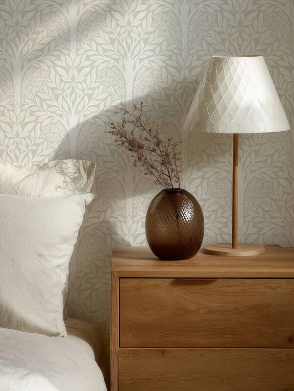 ihomeli Cream & White/Olive Green Cream/Beige & Cream Rowan Forest Vintage Wood Carved Peel And Stick Wallpaper, Vintage Forest Tree Mural, Modern Line Wallpaper, Wall Decor, Home Decor, Wall Art, Room Decor