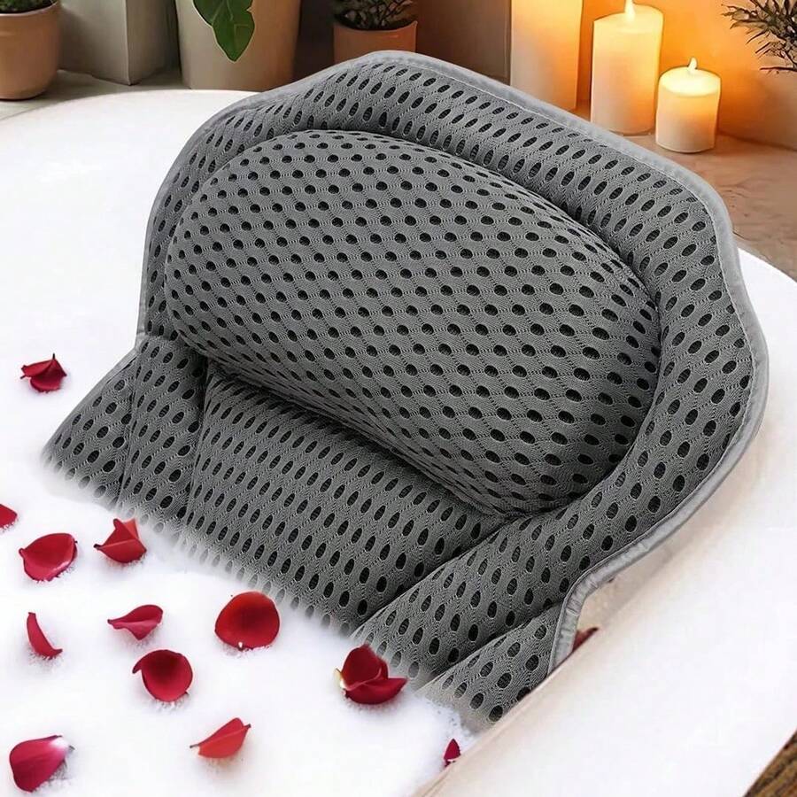 1 Piece Bath Pillow, Bathtub Pillow, Neck Support Cushion, Bathtub SPA Mat, Relaxing Head Rest Bathtub Pillow, Portable Washable Bathtub Accessory With 4D Breathable Mesh Thick Soft Bath Pillow - Light Grey - View 1