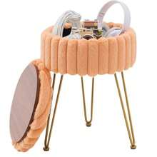 Wimarsbon - Taburete otomano de almacenamiento redondo moderno con patas de metal tapicería de piel sintética reposapiés acolchado para asientos adicionales pequeño reposapiés de mesa lateral - Naranja - Ver 8