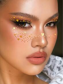 6 Sheets Gold Heart Freckles Face Tattoos Glitter Eyeshadow & Eyeliner Tattoo Stickers For Wedding Beach Concert Summer Rave Accessories - Gold - View 5