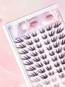 60 Clusters New Japanese Style False Eyelashes, Soft And Natural, Suitable For Beginners Single Cluster Application, Fine Segmented Lightweight, Suitable For Daily Commute Wear, Pointed Tip Style - 查看 3
