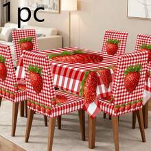 Universal Size Strawberry Print Stretch Chair Covers, Packs(1/2/4/6/8Pcs), Two Designs: Full Strawberry & Red Gingham Strawberry, High Elastic Full Wrap Washable, 2D Printed, Easy Install For Kitchen, Party Decor & Gifts. - Multicolor - View 16