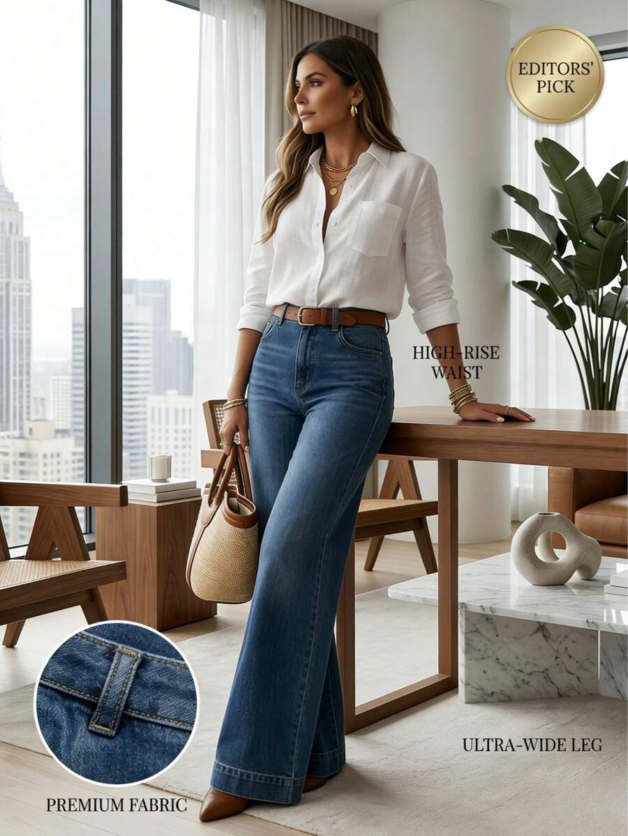 Women's Vintage High-Waisted Wide-Leg Jeans For Spring & Summer | Womenswear Bottom With Figure-Flattering Fit - Zhonglan - View 1