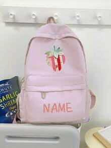1 pieza Mochila personalizada y personalizada de gran capacidad, estampado de fresa simple y casual, cierre de cremallera de material de nailon, correas de hombro ajustables, portátil a mano, adecuada para la escuela, el transporte, las compras, los viajes al aire libre, el uso diario. Regalo de cumpleaños. - Multicolor - Ver 13