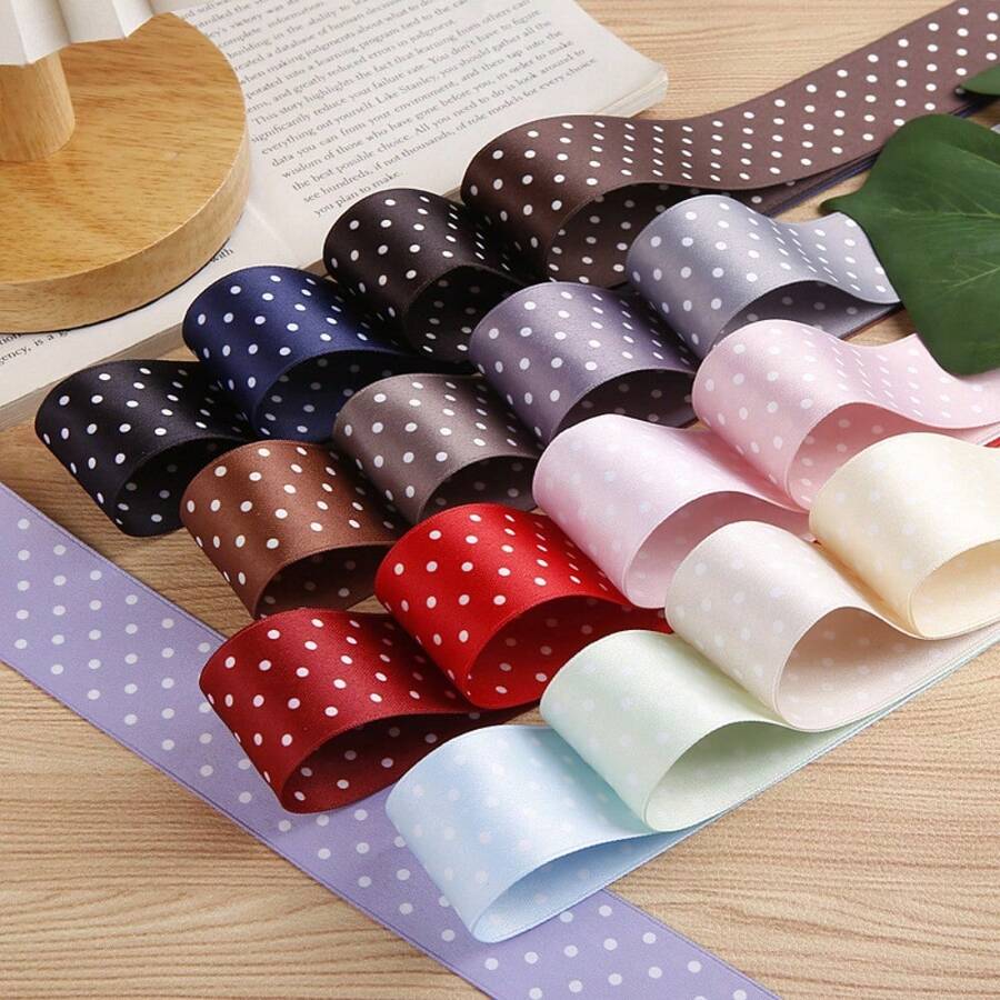 Double-Sided Printed Polka Dot Shiny Satin Ribbon DIY Bow Hair Accessories Clothing Shoes Hats Gift Box Flower Decoration Ribbon