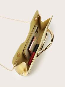 Noctella Fashion Metal Decor Mini Box Clutch, Elegant Shiny Metal Strip Embellished Women's Handbag, Luxurious Texture, Suitable For Evening Gowns, Parties, Weddings, Balls And Other Occasions, Comes With Metal Chain - Gold - View 5