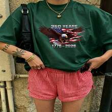 Heartfelt Daily Casual Graphic T-Shirt 100% Cotton Oversized Soft Breathable Casual Crewneck Short Sleeve Top Vintage Aesthetic Red Checkered Shorts Street Style Fashion Lovers Casual Wearers Daily Outfit Enthusiasts Gift Givers - 綠色 - 查看 18