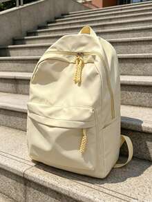1pc Preppy Style Solid Color Casual Backpack, Multi-Pocket Lightweight School Day Bag With Adjustable Shoulder Straps, Suitable For Students/Girls/Teens/Young Adults, Perfect For Back To School, Campus Learning, Outdoor Camping, Short Weekend Trips And Daily Casual Outdoor Use - Yellow - View 8