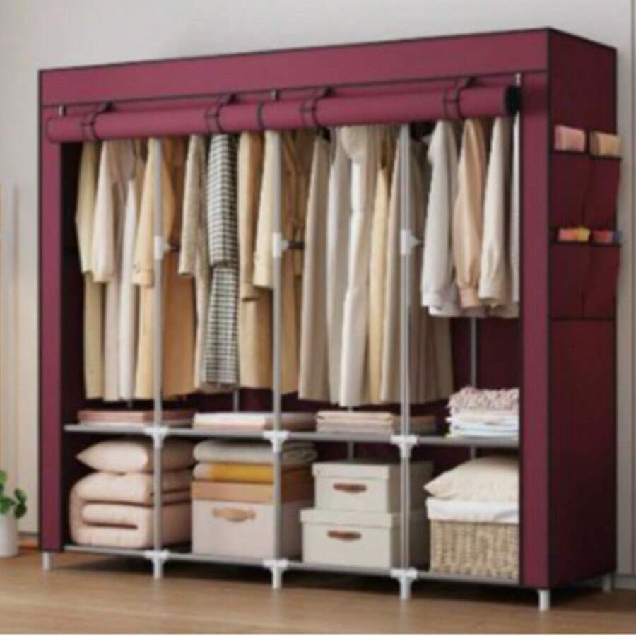 Multi-Layer Metal Wardrobe, Portable Modular Closet With Dust-Proof Cover, Large Capacity Hanging Rack With Hanging Rod And Shoe Storage, Space-Saving Storage Rack, Suitable For Dorm, Rental, Bedroom, Walk-In Closet - Multicolor - View 1