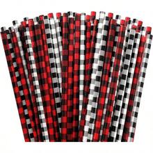 Waline pajitas de Navidad u2013 Pajitas de papel desechables en blanco, rojo, negro bfalo a cuadros para da festivo, bodas, cumpleaos, fiestas de campo - Blanco - Ver 1
