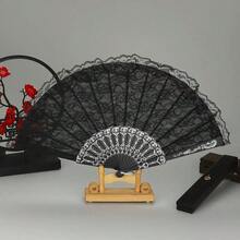1件裝 女款黑色雙層手持舞扇 時尚摺疊扇 - 黑色 - 查看 2