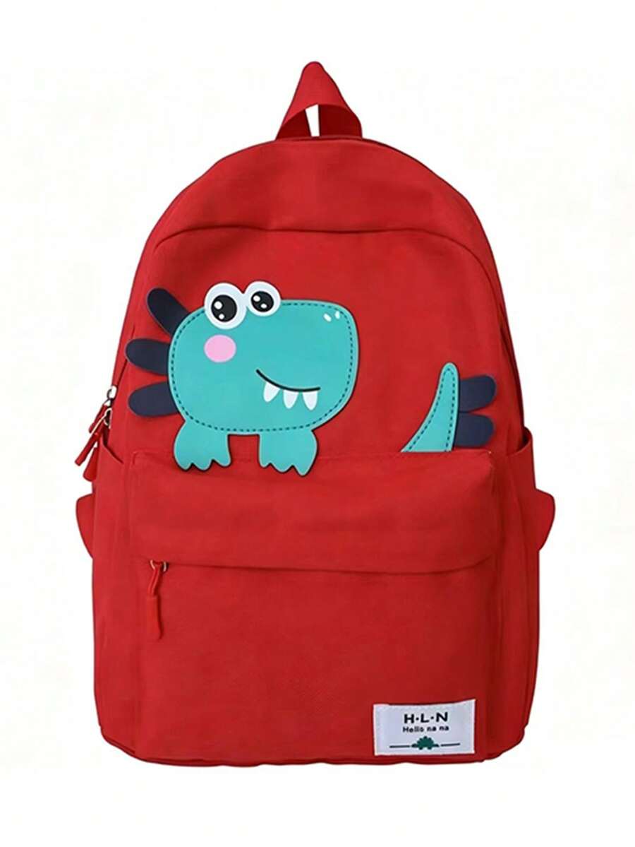 New Cute Student Backpack Dinosaur Large-Capacity Books, Toys, Snacks Storage Bag College Wind Backpack - Red - View 1