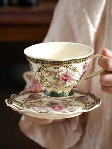 1pc European Vintage High-End Exquisite Highly Attractive Coffee Cup And Saucer Set, Suitable For Latte Coffee, Black Tea, Beverages, Water, Desserts, Fruits, Cakes, Applicable For Western Restaurants, Chinese Restaurants, Coffee Shops, Kitchens, Offices, Meeting Rooms, Living Rooms, Parties And Gatherings - Multicolor - View 10
