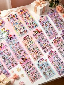 6入 K-Pop DemonHunters 雷射亮片貼紙，可愛動漫女團裝飾貼紙，適用於手帳、剪貼簿 DIY 手作 - 彩色 - 查看 2