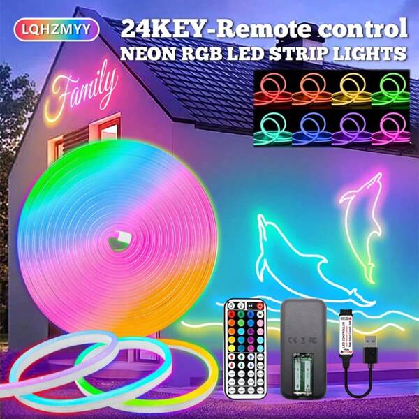 LQHZMYY 5V USB Powered RGB Neon Light Strip, Flexible LED Light Strip, Remote Control Neon Light Strip, Suitable For Gaming Room And Bedroom Decoration Lighting, LED Neon Light Strip With Remote Control Bedroom Atmosphere Light Strip